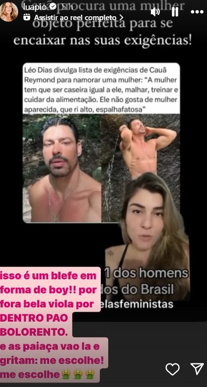 Luana Piovani detona Cauã Reymond: 'Pão bolorento' 3 Story de Luana Piovani
